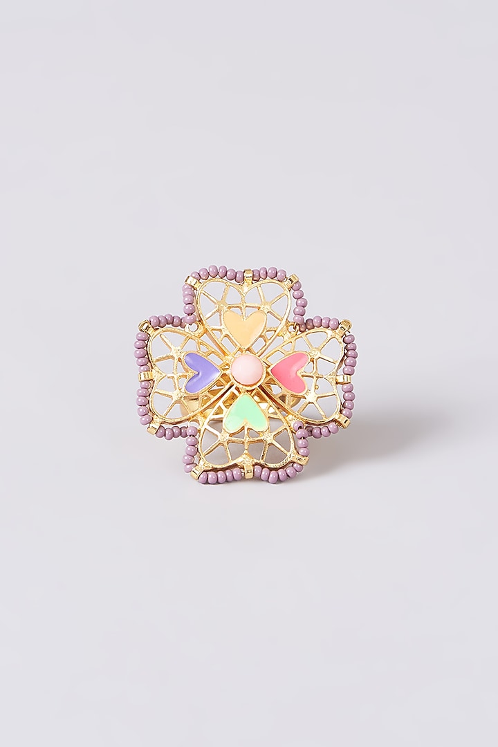 Gold Finish Multi-Colored Bead & Crystal Enameled Ring by Bauble Bazaar