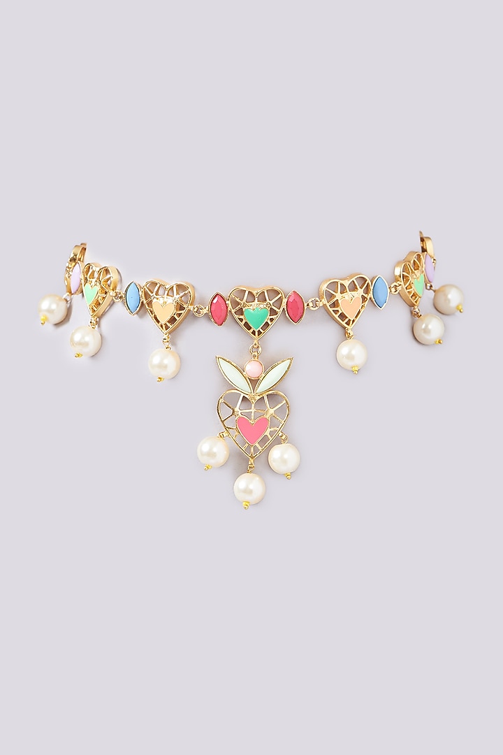 Gold Finish Multi-Colored Enameled Heart & Crystal Choker Necklace by Bauble Bazaar at Pernia's Pop Up Shop