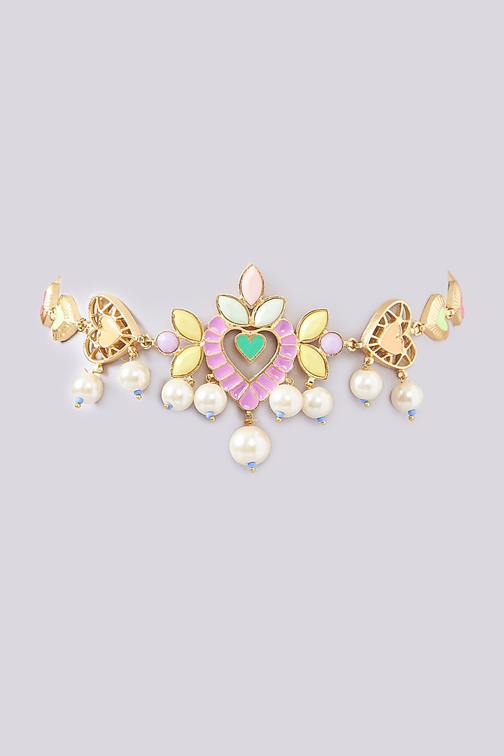 Gold Finish Multi-Colored Enameled Heart & Crystal Choker Necklace by Bauble Bazaar at Pernia's Pop Up Shop