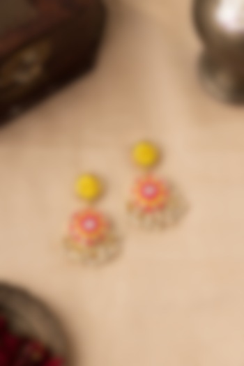 Matte Gold Finish Zari Embroidered & Pearl Dangler Earrings by Bauble Bazaar at Pernia's Pop Up Shop