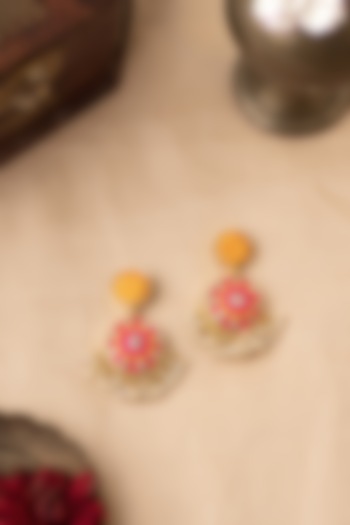 Matte Gold Finish Zari Embroidered & Pearl Dangler Earrings by Bauble Bazaar at Pernia's Pop Up Shop