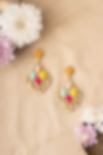 Matte Gold Finish Multi-Colored Embroidered & Pearl Dangler Earrings by Bauble Bazaar at Pernia's Pop Up Shop