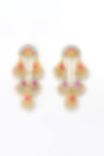 Matte Gold Finish Embroidered Semi-Circular Dangler Earrings by Bauble Bazaar at Pernia's Pop Up Shop