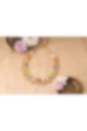 Matte Gold Finish Multi-Colored Embroidered Layered Necklace Set by Bauble Bazaar at Pernia's Pop Up Shop