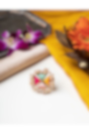 Matte Gold Finish Multi-Colored Embroidered & Pearl hanging Ring by Bauble Bazaar at Pernia's Pop Up Shop