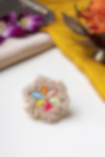 Matte Gold Finish Multi-Colored Embroidered & Pearl Hanging Ring by Bauble Bazaar at Pernia's Pop Up Shop