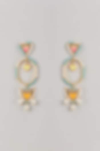 Gold Finish Multi-Colored Enameled Dangler Earrings by Bauble Bazaar at Pernia's Pop Up Shop