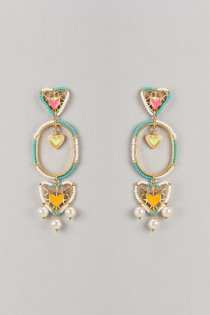 Gold Finish Multi-Colored Enameled Dangler Earrings by Bauble Bazaar at Pernia's Pop Up Shop