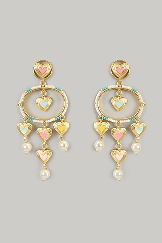 Gold Finish Swarovski Heart Beat Dangler Earrings by Bauble Bazaar