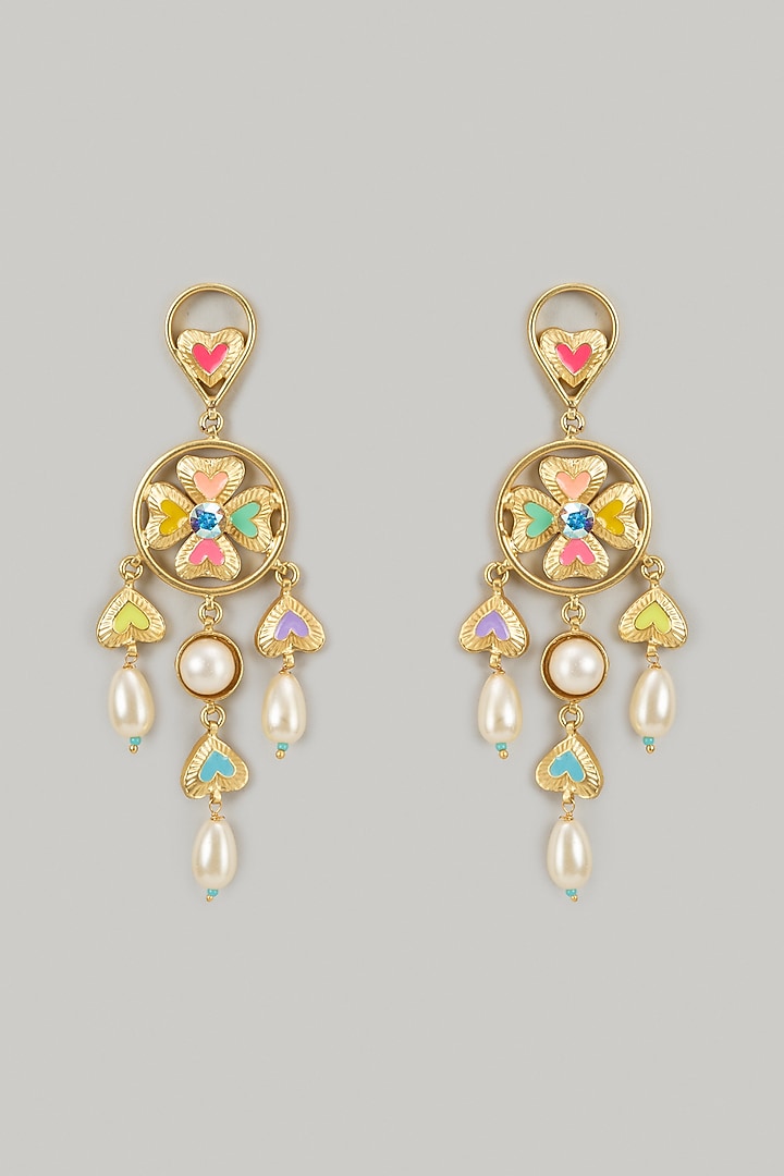 Gold Finish Swarovski Enameled Dangler Earrings by Bauble Bazaar at Pernia's Pop Up Shop