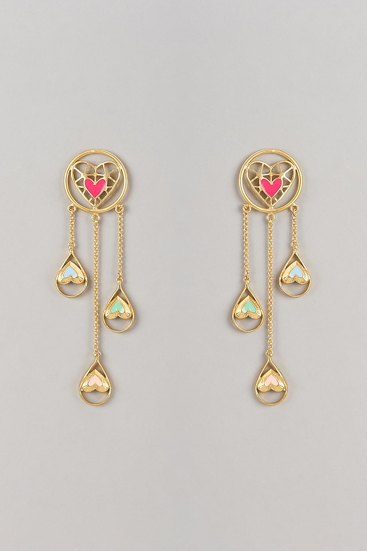 Gold Finish Multi-Colored Enameled Dangler Earrings by Bauble Bazaar at Pernia's Pop Up Shop
