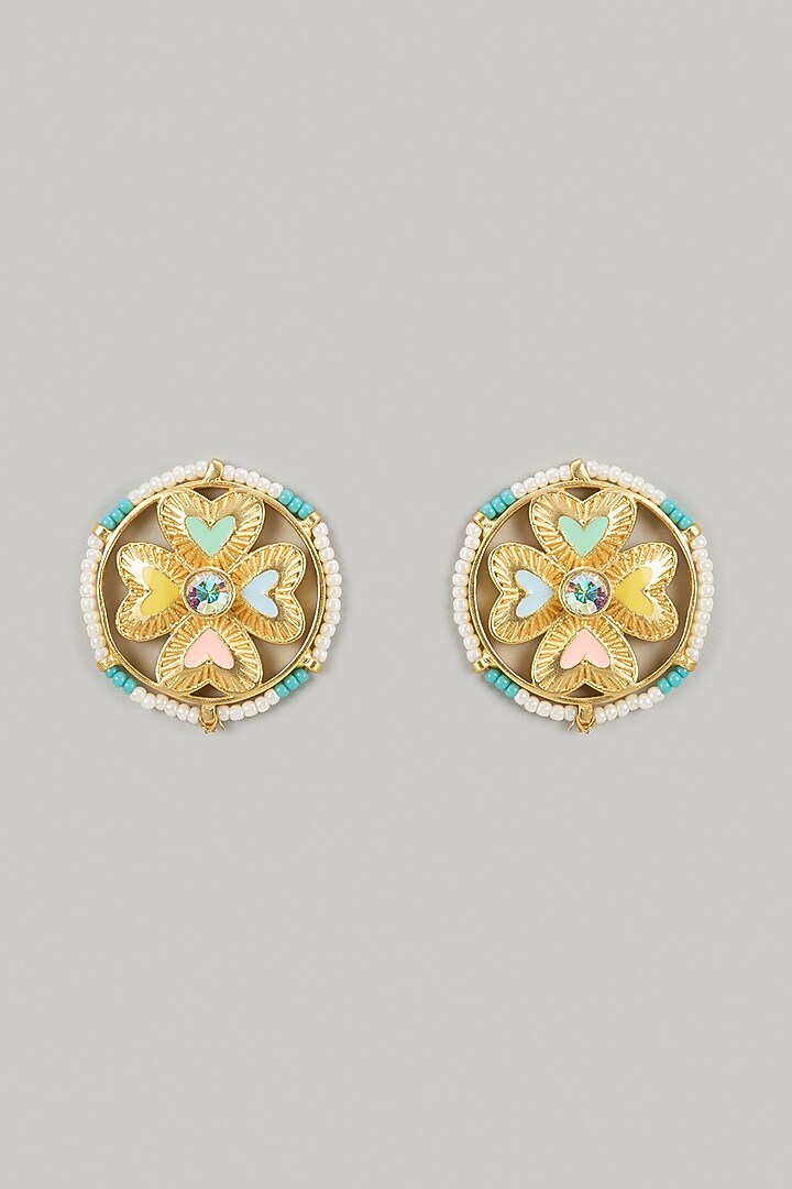 Gold Finish Swarovski Enameled Stud Earrings by Bauble Bazaar at Pernia's Pop Up Shop