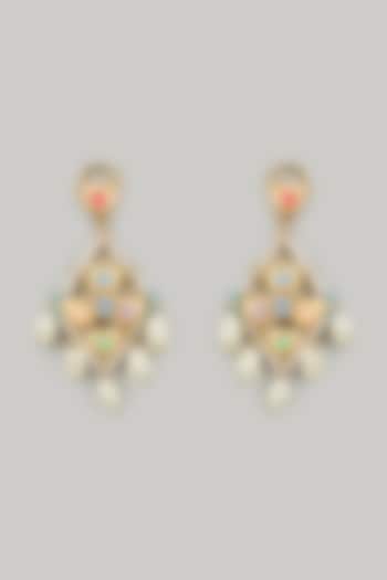 Gold Finish Swarovski Enameled Dangler Earrings by Bauble Bazaar at Pernia's Pop Up Shop