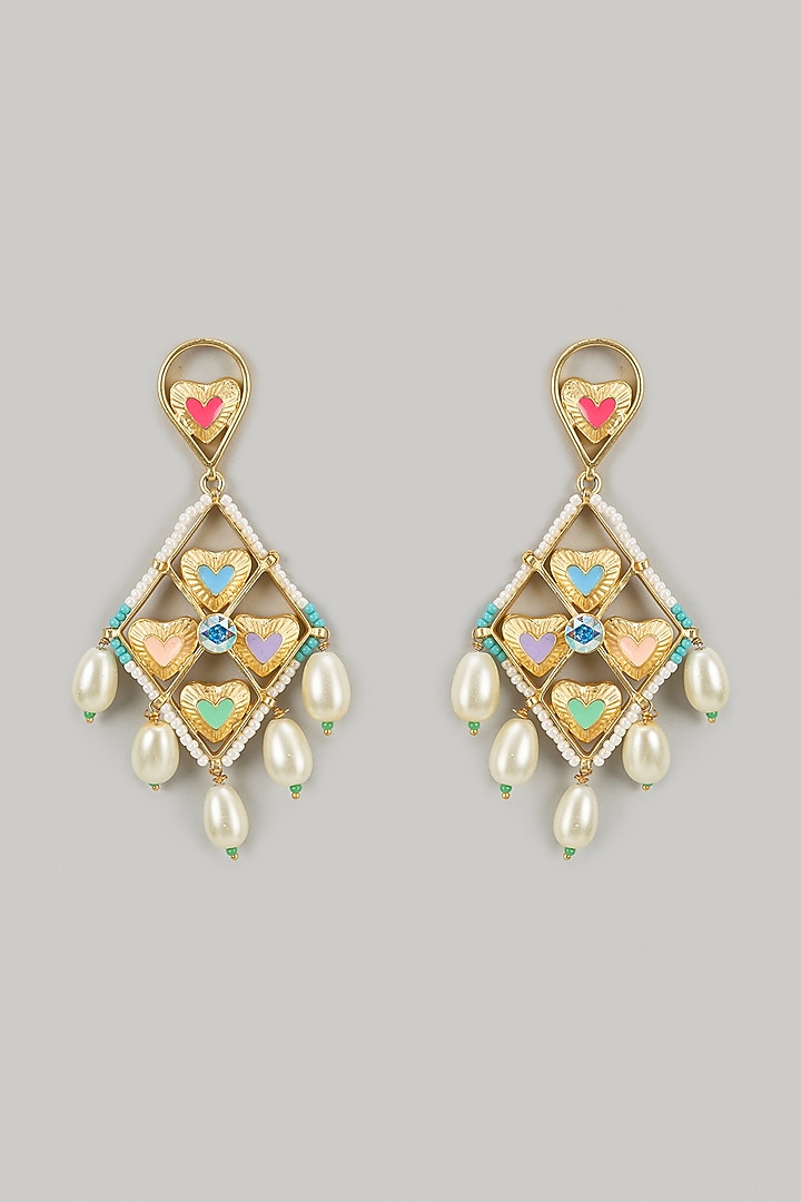 Gold Finish Swarovski Enameled Dangler Earrings by Bauble Bazaar at Pernia's Pop Up Shop