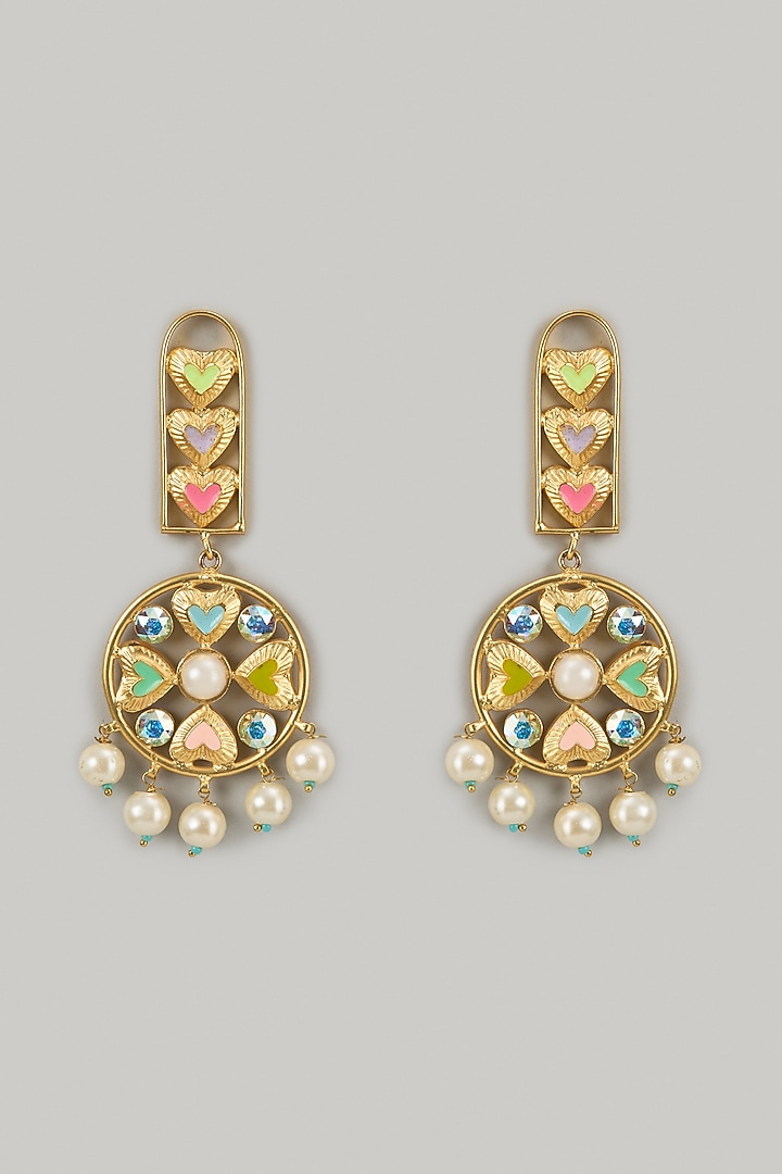 Gold Finish Swarovski Enameled Dangler Earrings by Bauble Bazaar at Pernia's Pop Up Shop