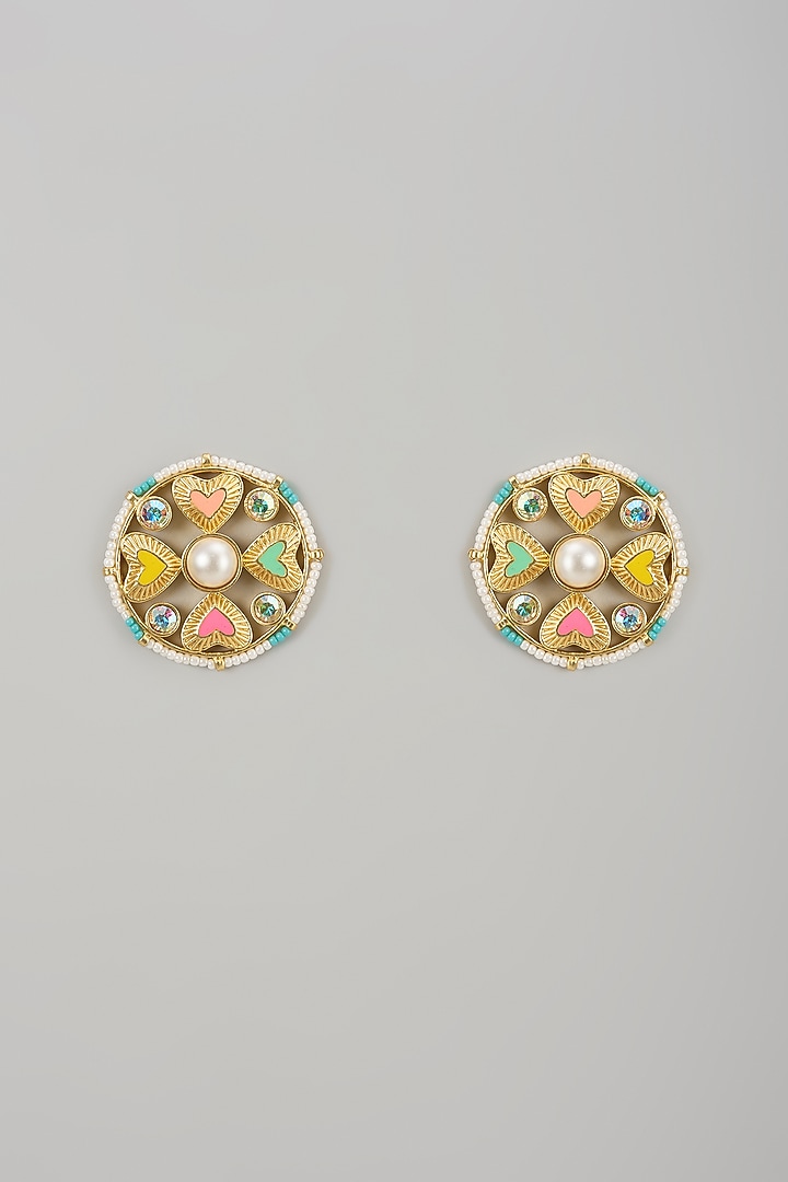 Gold Finish Swarovski Enameled Hoop Earrings by Bauble Bazaar at Pernia's Pop Up Shop