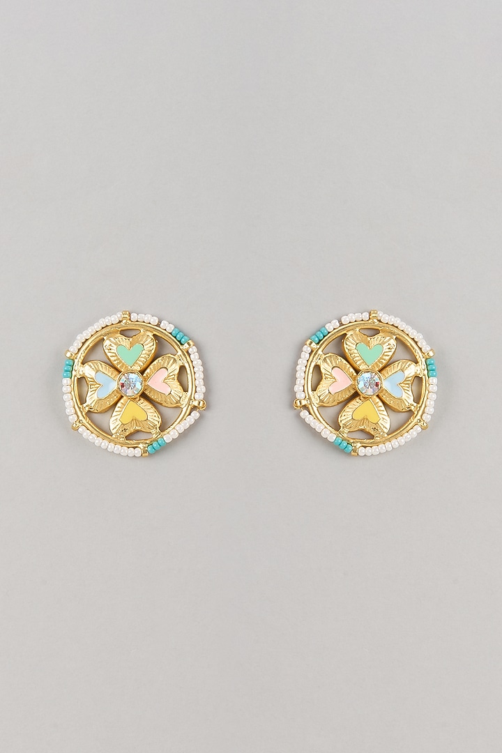Gold Finish Swarovski Enameled Stud Earrings by Bauble Bazaar at Pernia's Pop Up Shop