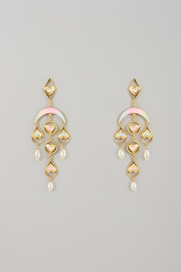 Gold Finish Swarovski Enameled Dangler Earrings by Bauble Bazaar at Pernia's Pop Up Shop