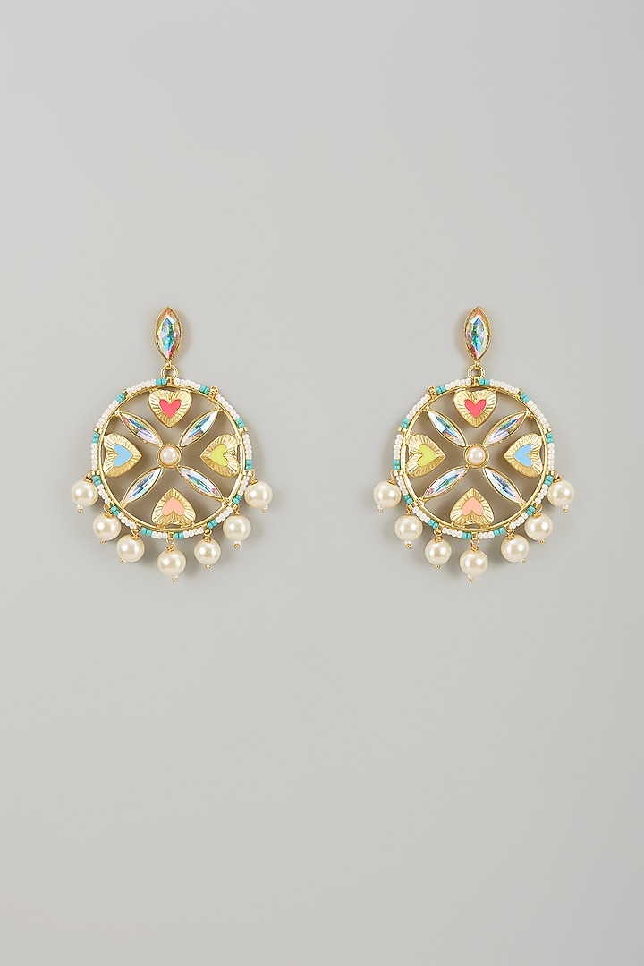 Gold Finish Swarovski Enameled Dangler Earrings by Bauble Bazaar at Pernia's Pop Up Shop