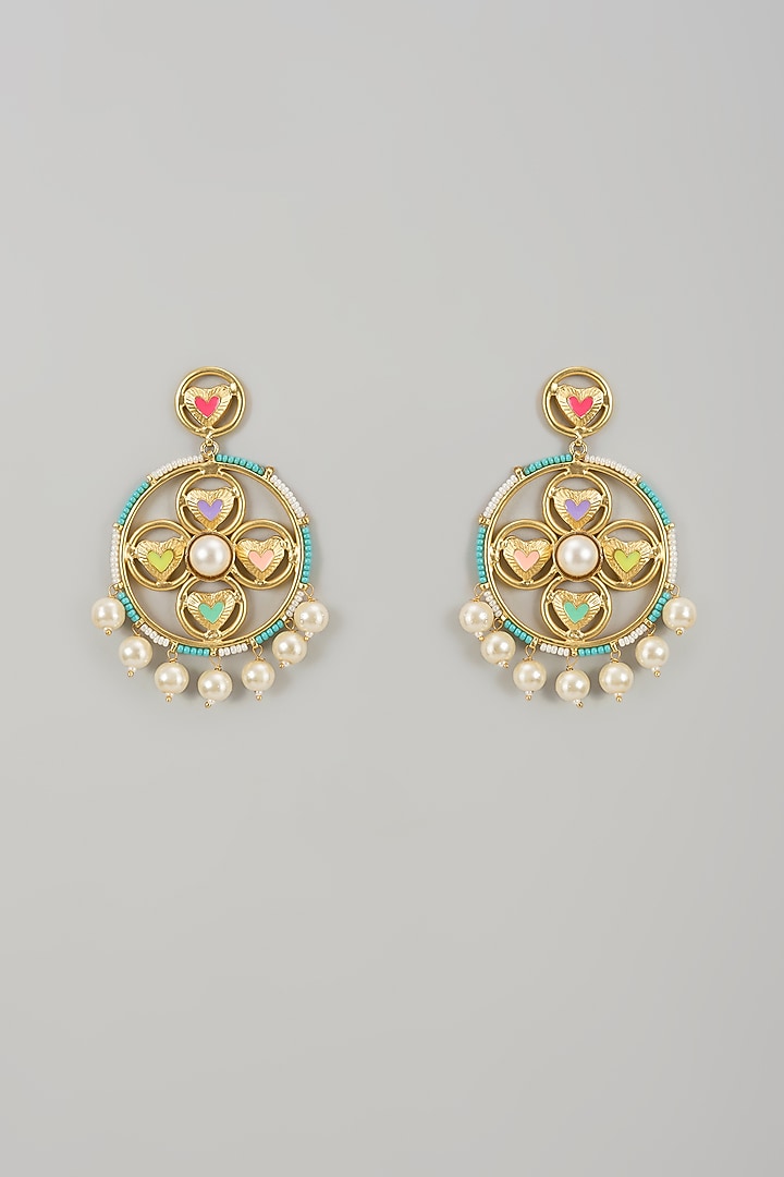 Gold Finish Swarovski Enameled Dangler Earrings by Bauble Bazaar at Pernia's Pop Up Shop