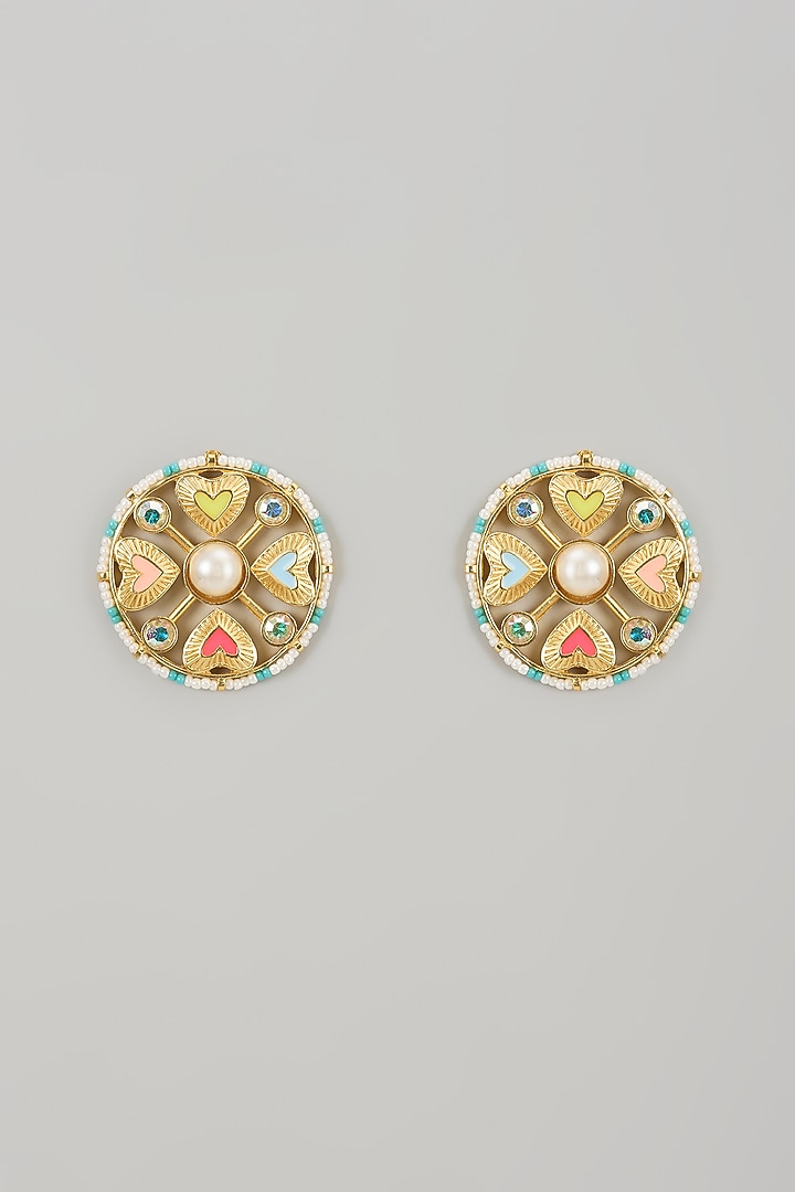 Gold Finish Swarovski Enameled Stud Earrings by Bauble Bazaar at Pernia's Pop Up Shop