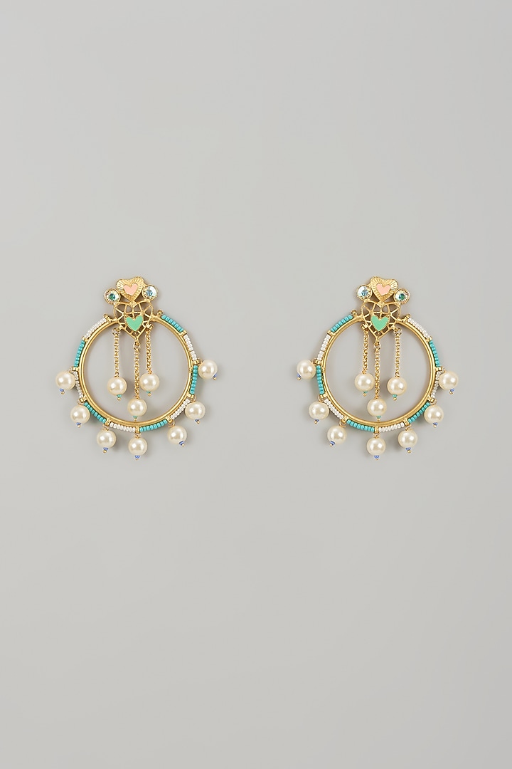 Gold Finish Swarovski Enameled Dangler Earrings by Bauble Bazaar at Pernia's Pop Up Shop