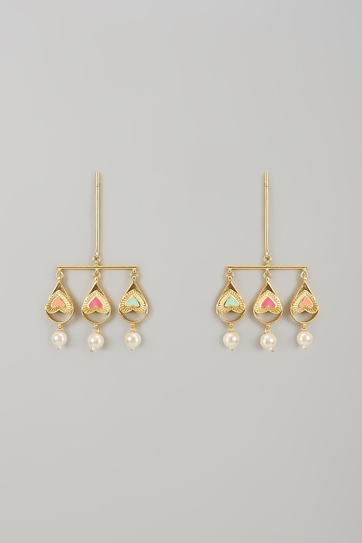 Gold Finish Swarovski Enameled Dangler Earrings by Bauble Bazaar at Pernia's Pop Up Shop