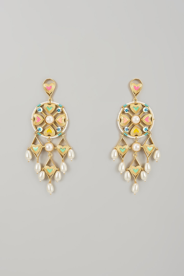 Gold Finish Swarovski Enameled Dangler Earrings by Bauble Bazaar at Pernia's Pop Up Shop