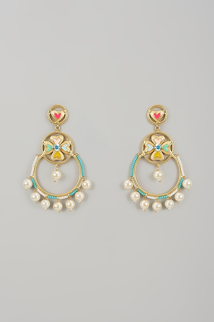Gold Finish Swarovski Enameled Dangler Earrings by Bauble Bazaar at Pernia's Pop Up Shop