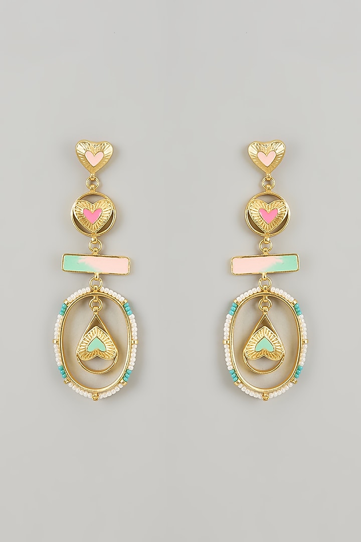 Gold Finish Swarovski Enameled Dangler Earrings by Bauble Bazaar at Pernia's Pop Up Shop