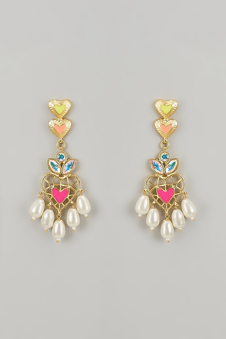 Gold Finish Swarovski Enameled Dangler Earrings by Bauble Bazaar at Pernia's Pop Up Shop