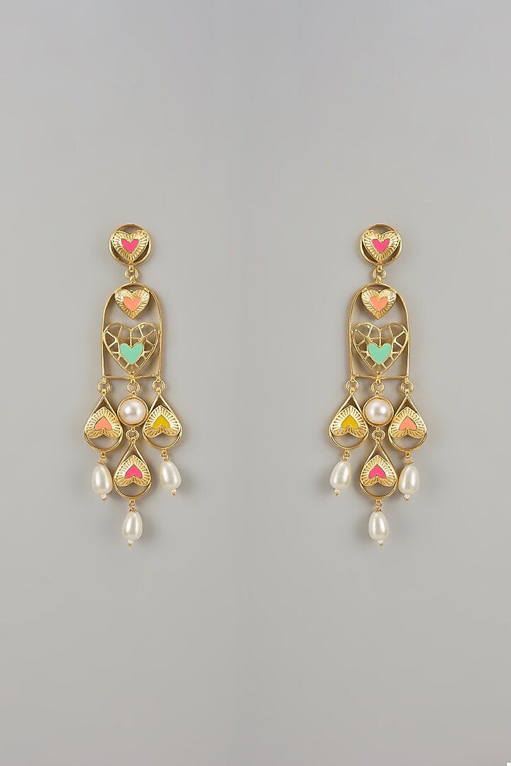 Gold Finish Swarovski Enameled Dangler Earrings by Bauble Bazaar at Pernia's Pop Up Shop