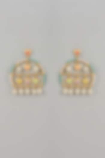 Gold Finish Swarovski Enameled Dangler Earrings by Bauble Bazaar at Pernia's Pop Up Shop