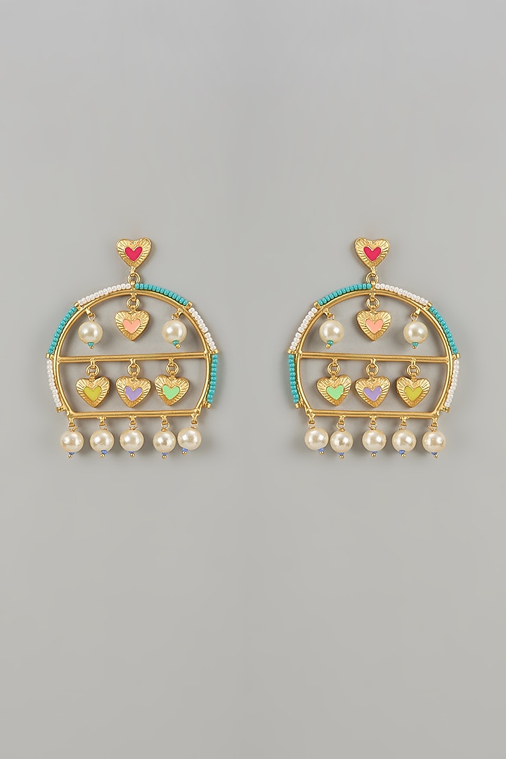 Gold Finish Swarovski Enameled Dangler Earrings by Bauble Bazaar at Pernia's Pop Up Shop