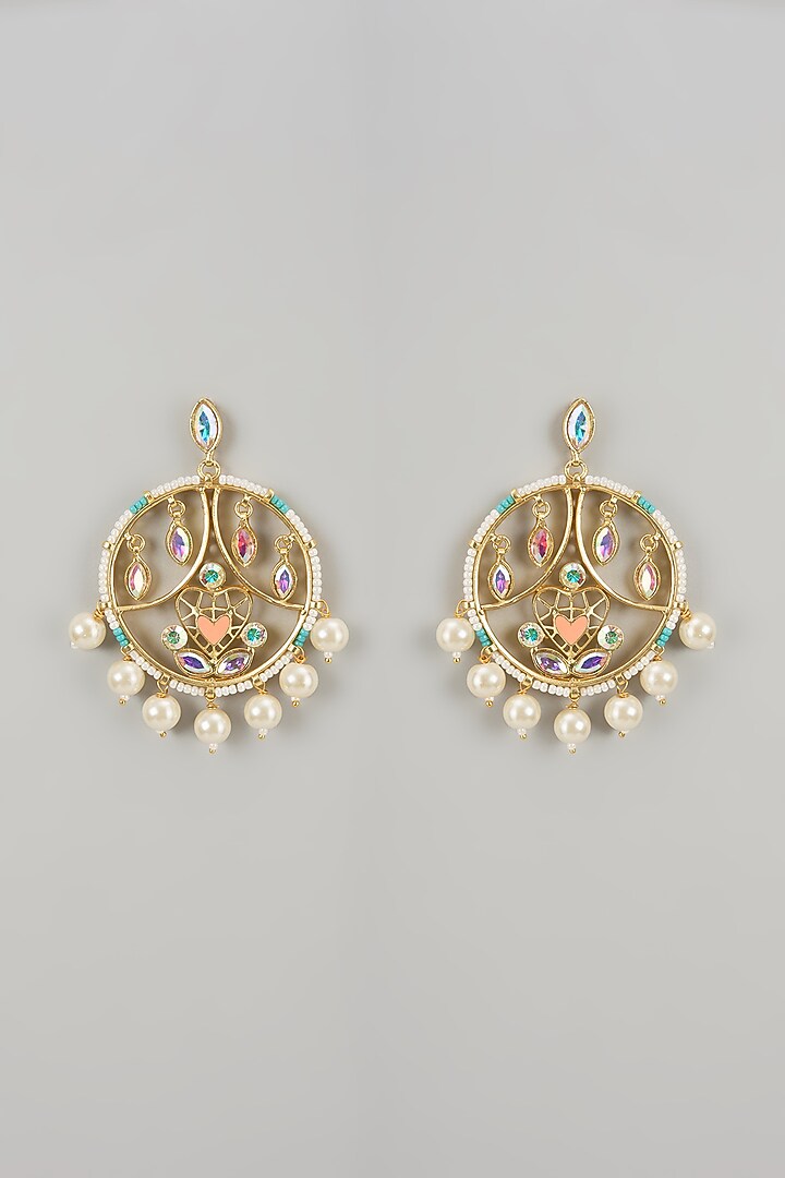 Gold Finish Swarovski Enameled Dangler Earrings by Bauble Bazaar at Pernia's Pop Up Shop