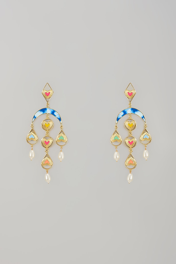 Gold Finish Swarovski Enameled Dangler Earrings by Bauble Bazaar at Pernia's Pop Up Shop