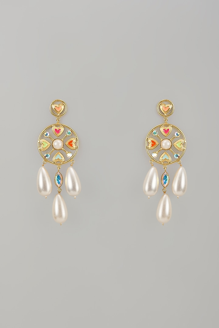 Gold Finish Swarovski Enameled Dangler Earrings by Bauble Bazaar at Pernia's Pop Up Shop