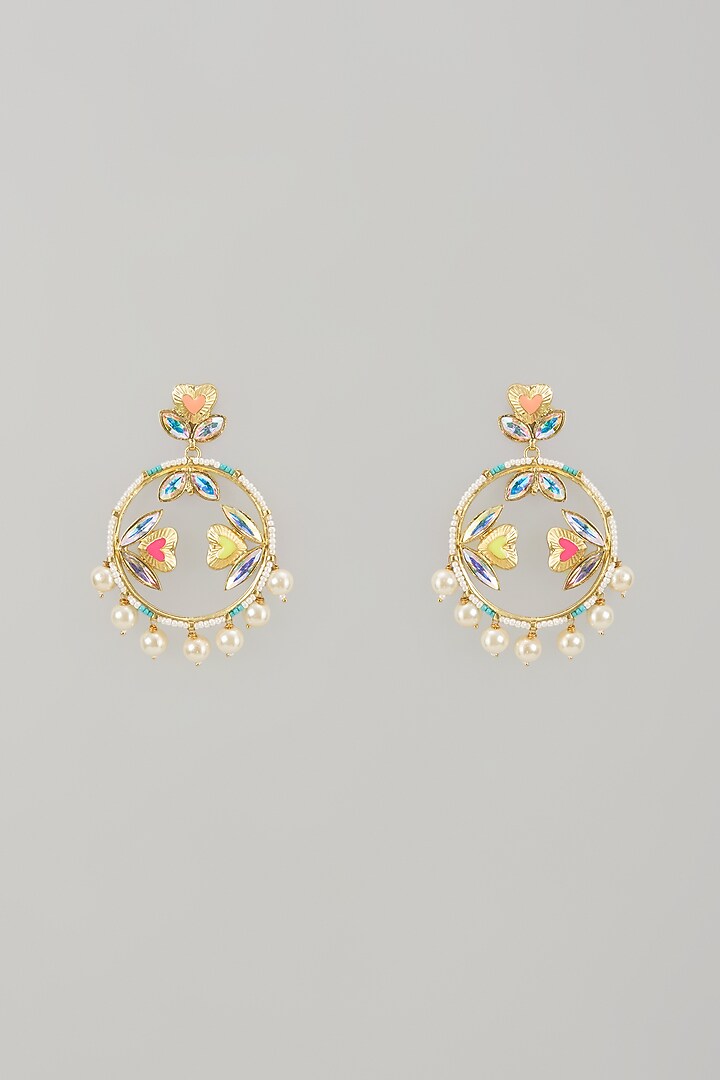 Gold Finish Swarovski Enameled Dangler Earrings by Bauble Bazaar at Pernia's Pop Up Shop