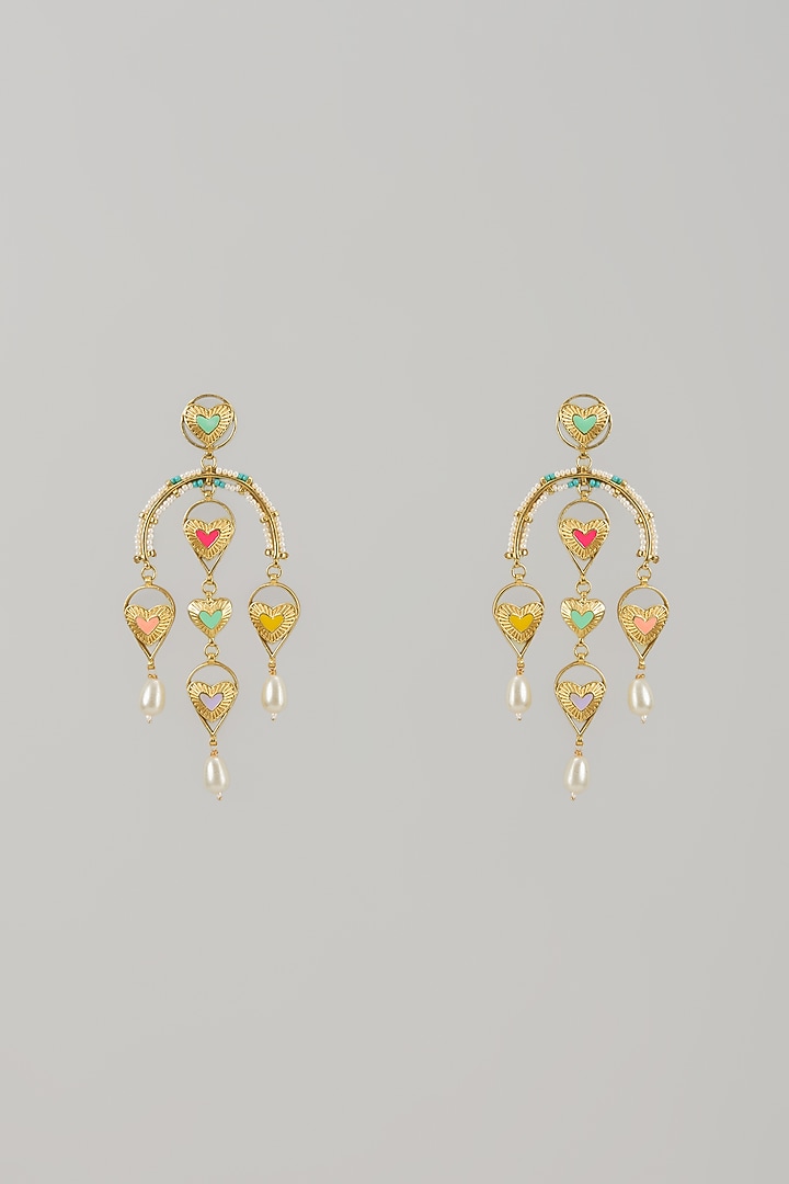 Gold Finish Swarovski Enameled Dangler Earrings by Bauble Bazaar at Pernia's Pop Up Shop