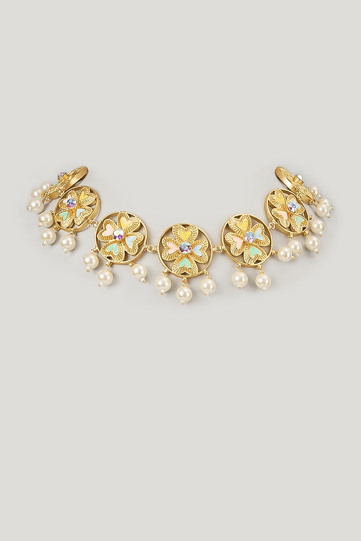 Gold Finish Swarovski Enameled Necklace by Bauble Bazaar at Pernia's Pop Up Shop