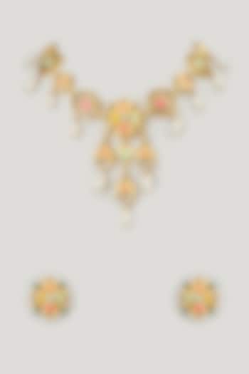 Gold Finish Swarovski Enameled Necklace Set by Bauble Bazaar at Pernia's Pop Up Shop