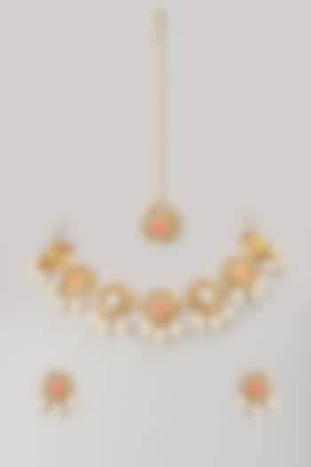 Gold Finish Multi-Colored Stone Necklace Set by Bauble Bazaar at Pernia's Pop Up Shop