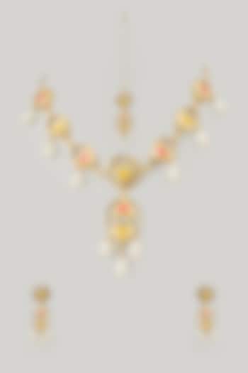 Gold Finish Swarovski Enameled Necklace Set by Bauble Bazaar at Pernia's Pop Up Shop