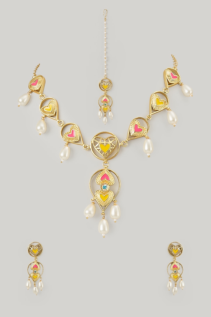 Gold Finish Swarovski Enameled Necklace Set by Bauble Bazaar at Pernia's Pop Up Shop