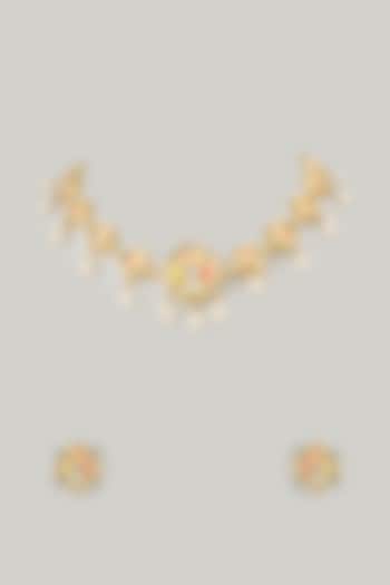 Gold Finish Swarovski Enameled Necklace Set by Bauble Bazaar at Pernia's Pop Up Shop