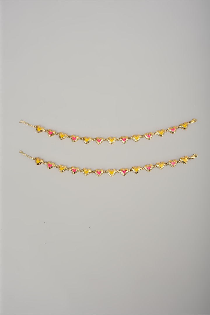Gold Finish Swarovski Enameled Anklets (Set Of 2) by Bauble Bazaar at Pernia's Pop Up Shop