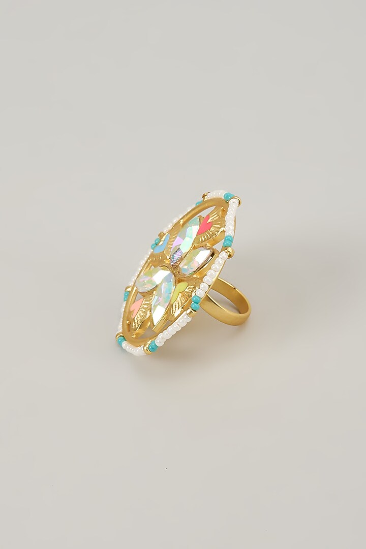 Gold Finish Swarovski Enameled Ring by Bauble Bazaar at Pernia's Pop Up Shop