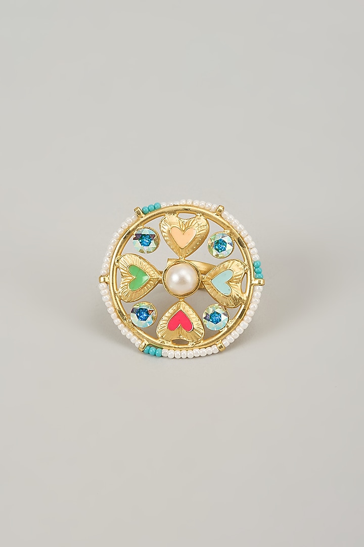 Gold Finish Swarovski Enameled Ring by Bauble Bazaar at Pernia's Pop Up Shop