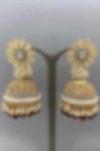 Gold Finish Jhumka Earrings by Bauble Bazaar