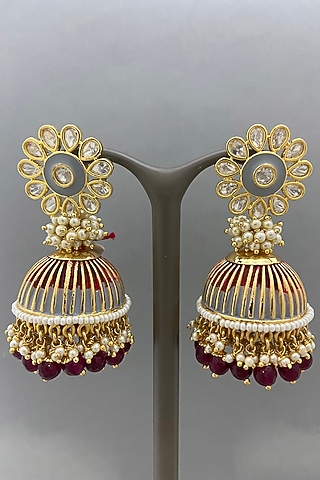 Gold Finish Jhumka Earrings by Bauble Bazaar